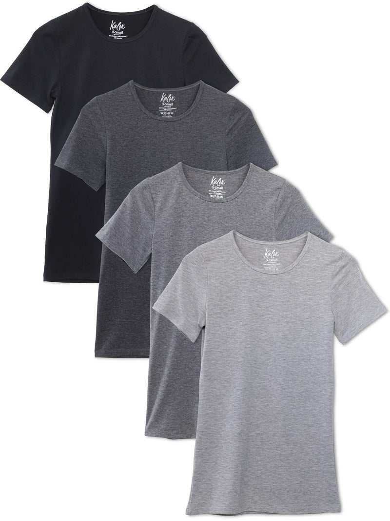 Kalon Women's 4-Pack Crewneck T-Shirt Base Layer (Small, Black/Greys) - Image 1